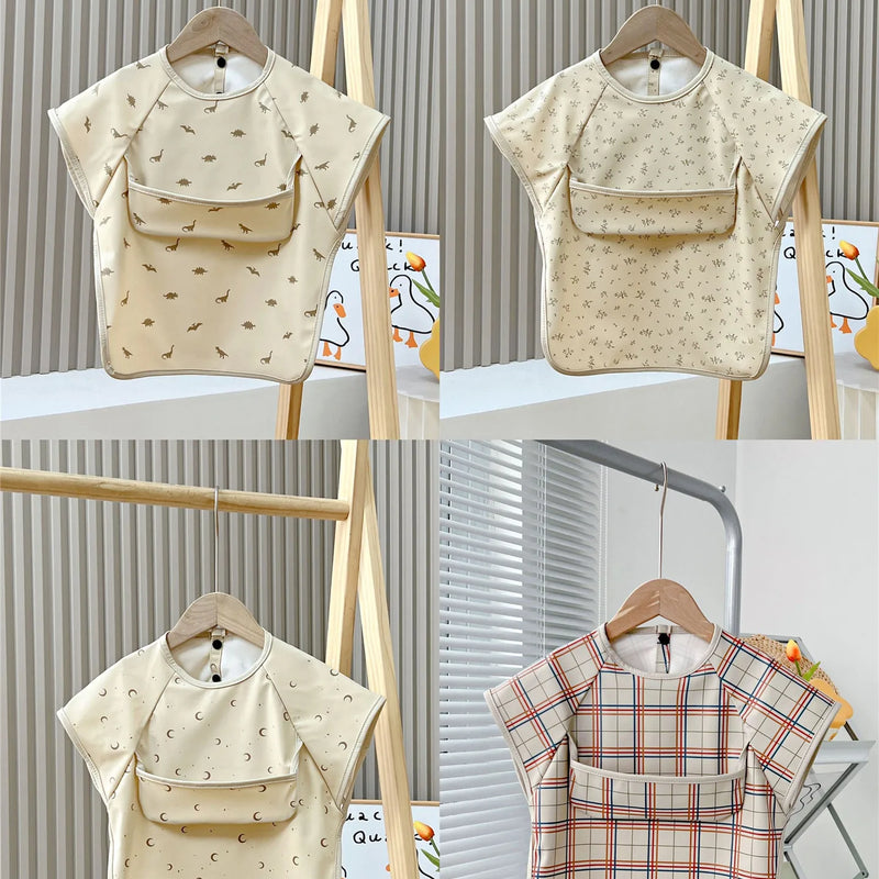Cute Baby Bibs Toddler Baberos Bavoir Waterproof Short Sleeve Apron Cartoon Animals Children Feeding Smock Bib Baby Stuff 0-6Y