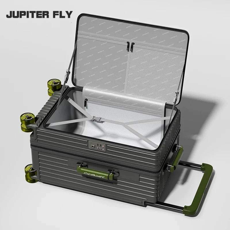 Side Opening Suitcase Wide Trolley Travel Case with Skating Spinner Wheels TSA Lock Rolling Luggage PC Material 20/24/26/28inch
