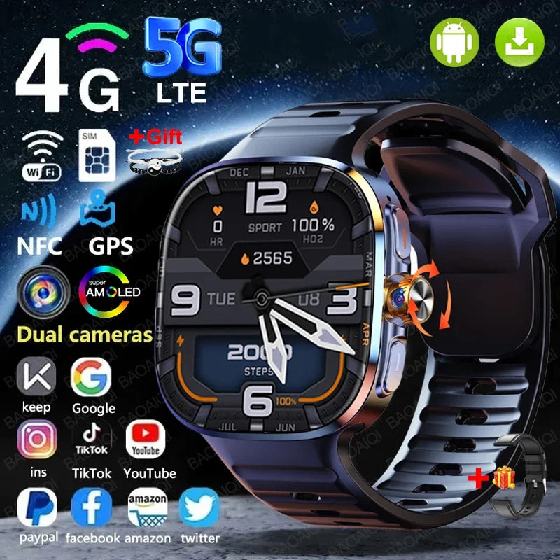 4G/5G Smartwatch 2.4 inch 720*720 Amoled Android 10.0 900W Camera GPS WIFI SIM Card 16GB+256GB RAM 2100Mah Battery Smart Watch