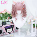 LM Medium Length Pink Cosplay Wig Heat Resistant Costume Party Synthetic Wigs 2 Clip On Ponytail 7 Colors