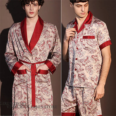 New Men's Robe Sets Pajama Ice Silk Rayon Kimono Gown | SAMAG