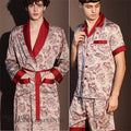 New Men's 3PCS Robe Sets Pajama Ice Silk Rayon Kimono Gown Bathrobe Loungewear Loose Print Home Clothes Nightwear Male Sleepwear