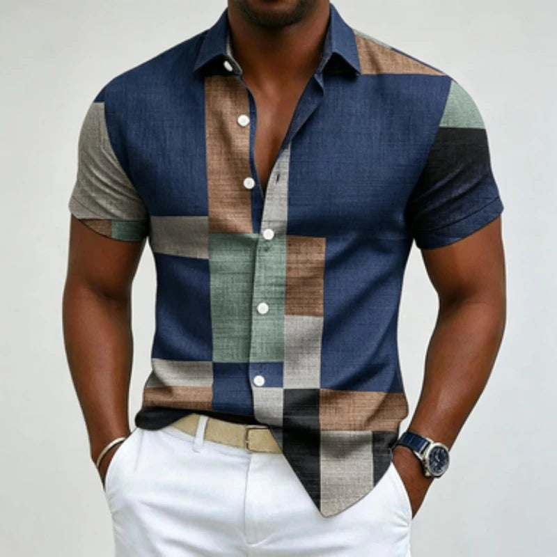 Men's short sleeved shirt, casual multi-color block | SAMAG