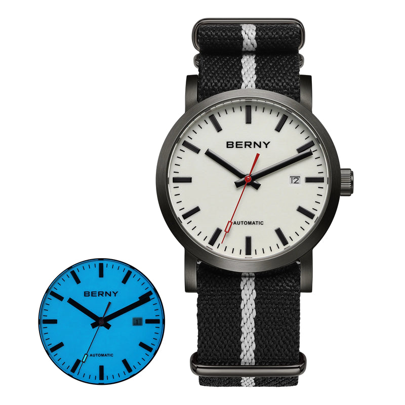 BERNY Automatic Men's Watch Top Brand Luminous 316L Stainless Steel Self-Wind Sapphire Wristwatch Mesh Belt Mechanical Men Watch
