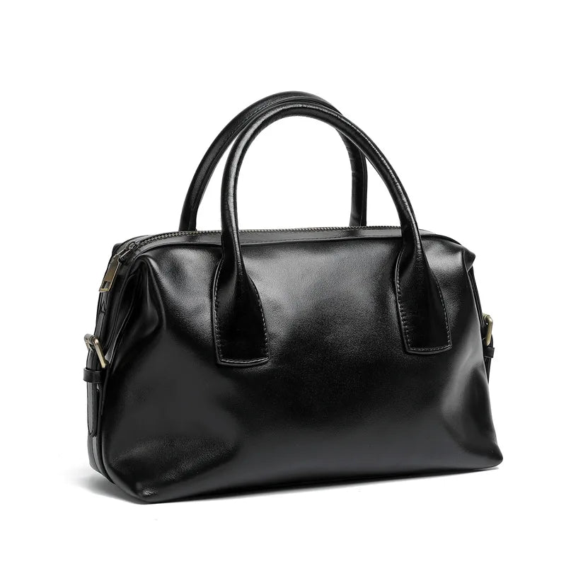 Genuine Leather Women's Bag Vintage Luxury Designer Boston Handbag Women Versatile Shoulder Bag Cowhide Female Crossbody Bags