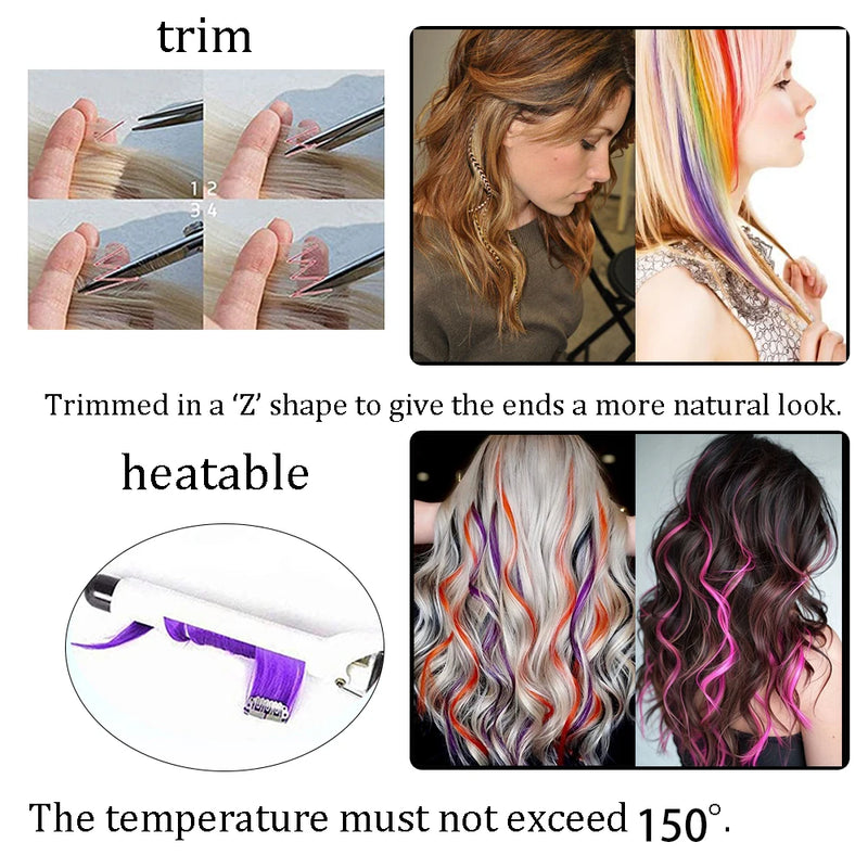 48Pcs Women's Colorful Synthetic Hair Extensions Set 38 Colors Tinsel Wig 26 Colors Feather Extensions Tool Kit for Hairdressing