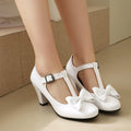 Elegant Women's Heels Mary Janes Lolita Shoes 2026 Sweet Bow Pumps Black White Pink Heeled Party Wedding Shoes Female Large Size