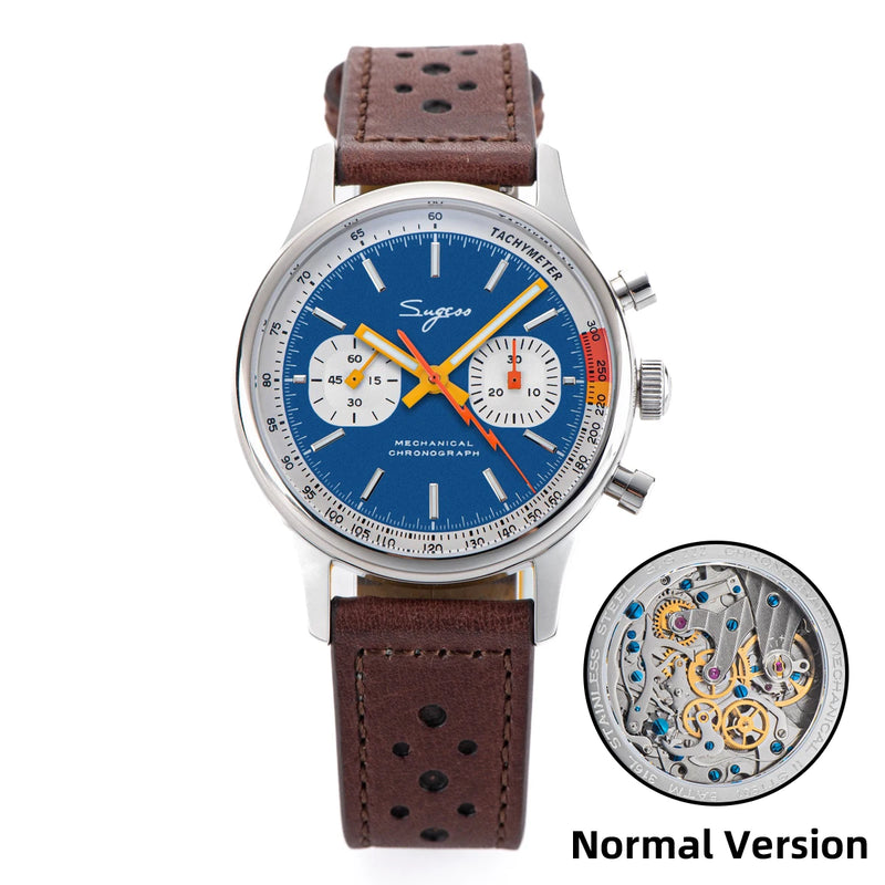 Sugess Pilot Watch with Seagull Movement Swanneck Wristwatch Mechanical Chronograph Sappire Crystal Military Limited Racing 1963
