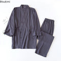 2026 Men's Japanese Kimono Robes Sets Cotton Linen Pajamas Two-piece Set Couple Loose Bathrobes Sweat Steaming Home Service Suit
