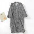 2026 New Men's 100% Cotton Gauze Bath Robes Loose Thin Japanese Kimono Pajamas for Men Casual Lace Up Bathrobes V-Neck Nightgown