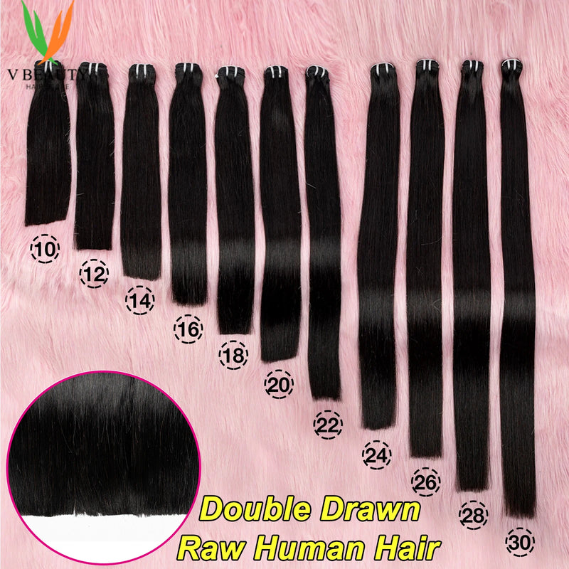 V Beauty Straight Human Hair Bundles Raw Human Hair Extensions Double Drawn 16A Grade Vietnamese Human Hair Virgin Unprocessed