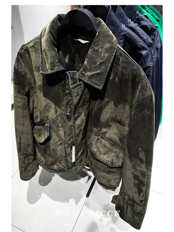 MAMELICCE Original design Vintage Distressed style jacket Men's clothing coat Army green Cotton clothes jackets man overcoats