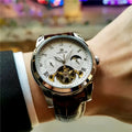 [24-Hour Hollow Tourbillon Watch] Business-Style Hollow Tourbillon Mechanical Watch - Men's Skeleton Design, 24-Hour Display, Hollow Design, Round Alloy Case, Automatic Winding, No Battery Needed, the Preferred Gift Watch.