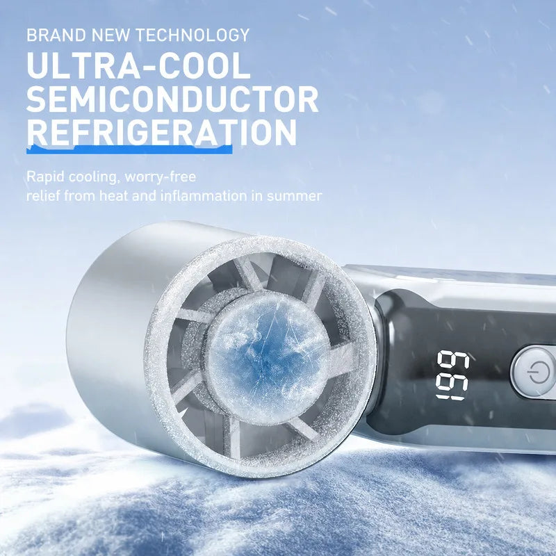 Portable Mini Handheld Cold Compress Fan 199 Speed Adjustable Digital Display Turbo Bladeless Fan USB Rechargeable Cooling Fan