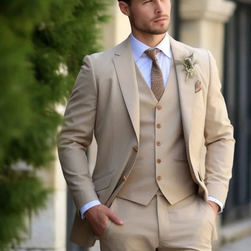 Champagne mens Tuxedo Wedding Suits For Bespoke Groom Wear Formal Fashion Prom Party Blazer+Pants+Vest - View 8 | SAMAG