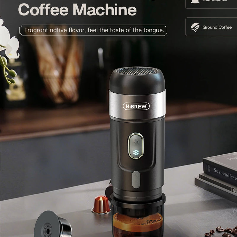 HiBREW Portable Coffee Machine Expresso Coffee Maker Fit Nexpresso Capsule Coffee Powder for Car Camping & Home Heat Water H4A