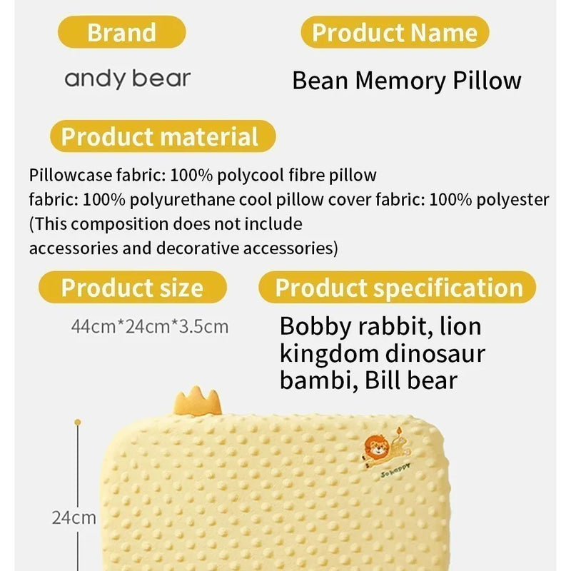 AIBEDILA Infants Washable Pillow Toddlers Soothing Bean Sleeping Pillows 0-6Y Kindergarten Cartoon Memory Silicone Cotton Pillow