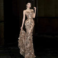 Luxury Champagne Gold Sequin Mermaid Evening Dress | SAMAG