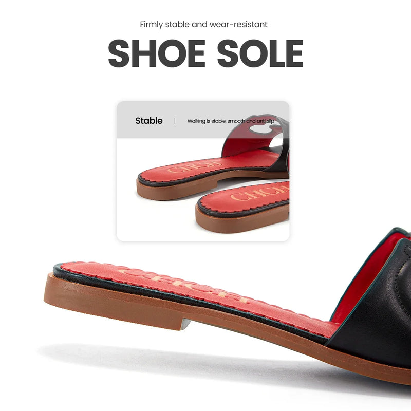 C-H Woman Slippers 2025 Simple Black Flat Flat Women's Shoes Home Indoor Slippers