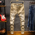 American Elastic Straight Jeans Men Ripped Worn-out | SAMAG