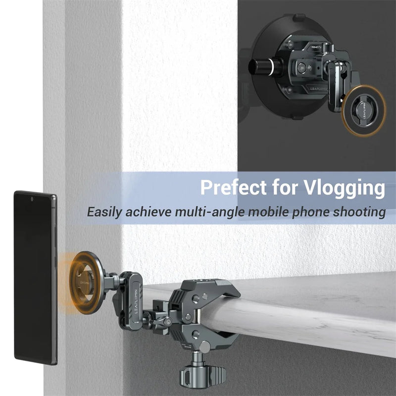LEAPLIGHT Magnetic Phone Tripod Mount with 1/4” Screw Hot Shoe Adapter for Magsafe Iphone 16 15 14 13 Mic Light Tripod Ball Head