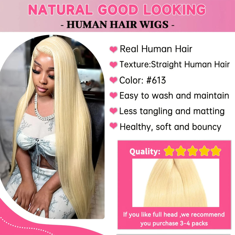 613 Bundles Blonde Bundles Human Hair 24 26 28 30 Inch 613 Straight Hair 1/3/4 Bundle 12A Unprocessed Vietnamese Virgin Hair