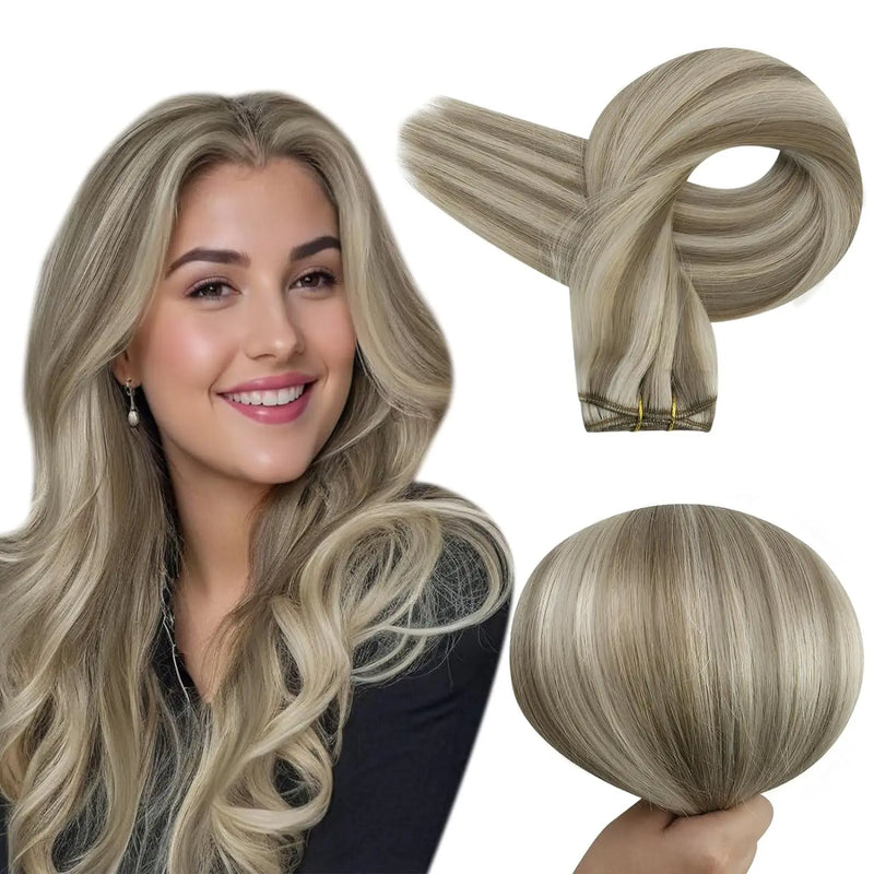 Full Shine Human Hair Weft Extensions Hair Bundles Ombre Blonde Color 100g Sew In Silky Straight Remy Skin Double Weft For Salon
