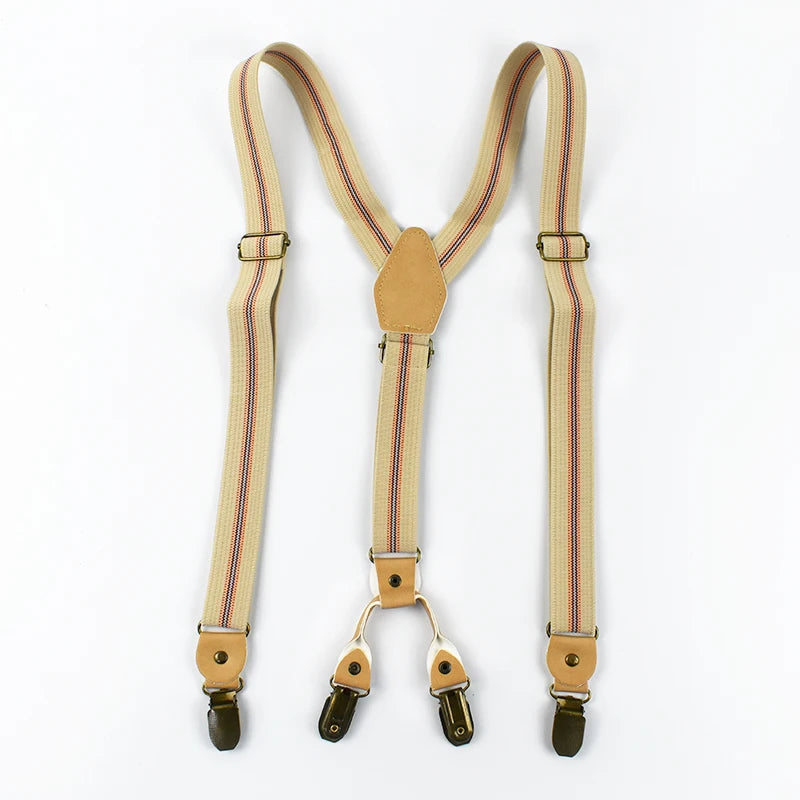 1Pc Deepeel 2/2.5*120cm Retro Mens Suspenders Unisex 4 Clips Y-Type Stripe Elastic Strap Braces Casual Accessory Male Jockstrap