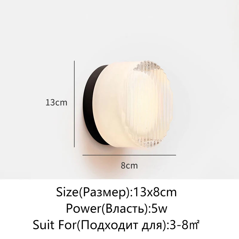 Modern Circular Wall Lamp LED Glass Wall Lamp Sconce Living Room Corridor Bedroom Bathroom Home Decoration Indoor Lighting