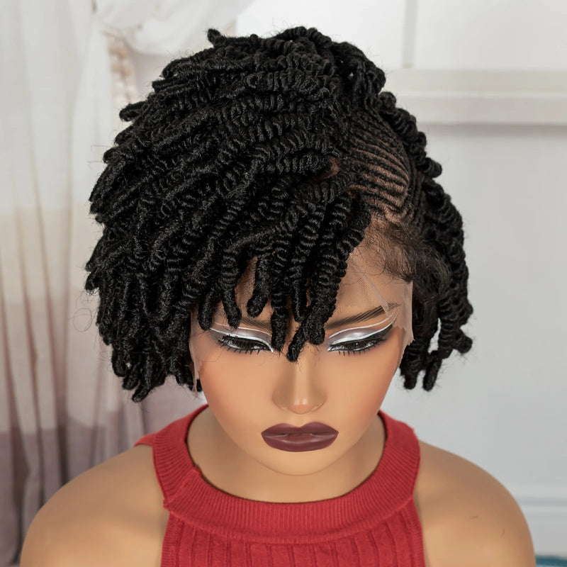 Short Bantu Braided Wigs Synthetic Full Lace Handmade Cornrow Braided Wigs 350# Ginger Braids Wig with Baby Hair for Black Women