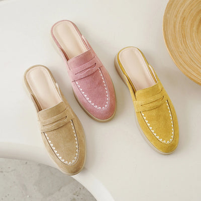New Genuine Leather Cowhide Women Mules, Round Toe | SAMAG