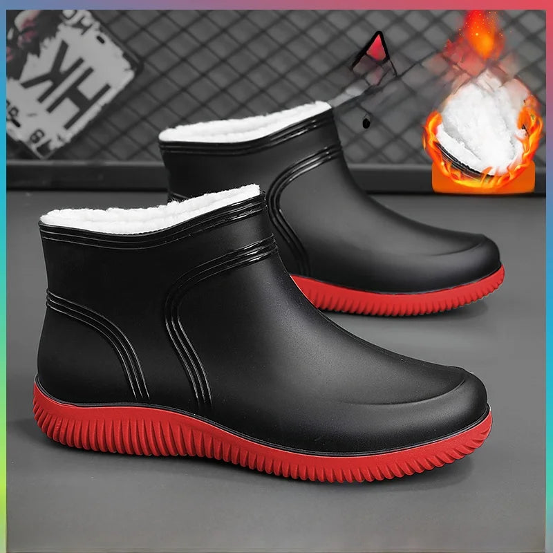 Men's Winter Fleece Lined Rain Boots Warm Cotton Work Safety Rubber Boots Outdoor Fishing Water Shoes Special for Delivery Ri...