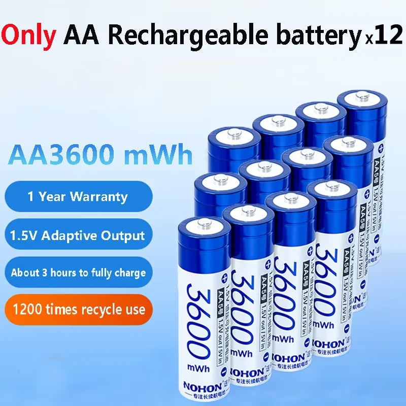 NEW Nohon Rechargeable Battery 1.5V AA 3600mWh AAA 1300mWh Original Li Batteries With Charger for Clock Video Radio Game Camera