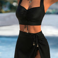 Women Skirted Bikini Swimsuit Ruched Drawstring Crop | SAMAG