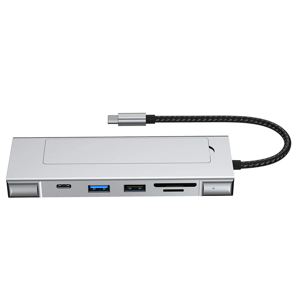 8-in-1 USB Hub M.2 NVMe SATA SSD Enclosure Storage USB3.2 Type-c to HDMI-Compatible Laptop Dock Station USB Adapter For Macbook