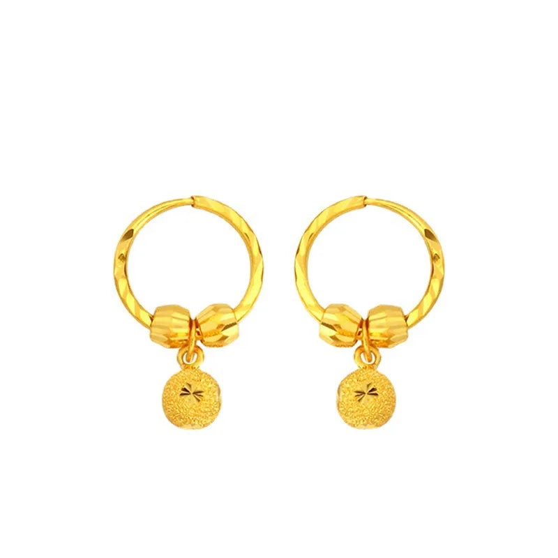 Pure 18 K Gold Color Shiny Simple Transport Beads Earring Jewelry for Women Bride Never Fade Birthday - Visuel 4 | SAMAG