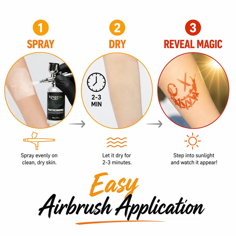 KINGZOO Temporary Tattoo Ink Sun Activated Color Changing Body Art Paint Airbrush Paint for Festival Party Beach Halloween 30ML