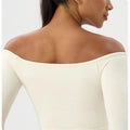 Long Sleeve Yoga T-Shirt for Women, Off Shoulder, Sexy Tight Gym Workout Top, Naked Feeling, Quick Dry Sports Activewear