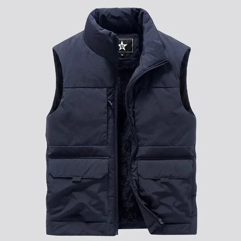 Men Vests for Fall Winter Padded Thickened Workwear Jacket Multi-pocket Stand-up Collar Undershirt Men's Outdoor Shoulder M-9XL
