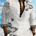 New Men's Henry Collar Linen Long Sleeve Casual Shirt | SAMAG