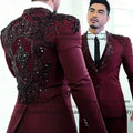 Sparkly Diamond Beaded Men Suit 3 Pieces Set Male Business Blazers Customized Groom Wedding Tuxedos Slim Gem trajes para hombre