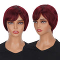 Straight Short Pixie Cut Wigs With Bangs For Women Ombre Brown Red Brazilian Human Hair Wigs Full Machine Made Wigs