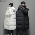 2026 New Men's Down Jackets Fashion Slim Warm Long Cotton-padded Jackets Korean Style Hooded Couple Coats Winter Leisure Parkas