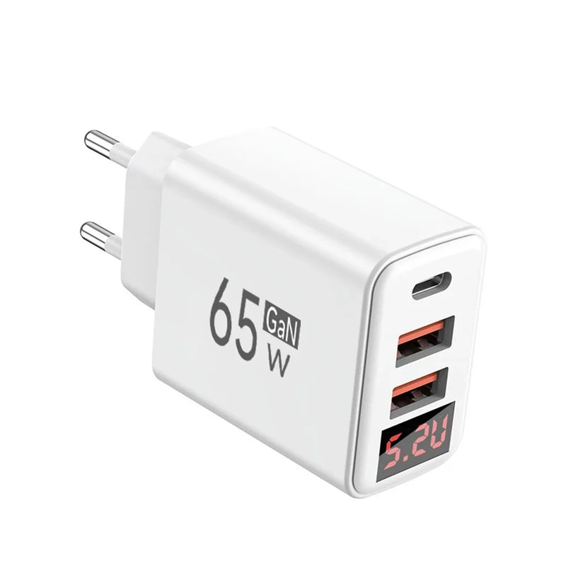 3 Ports 65W USB Charger Fast Charging Mobile Phone Power Adapter EU/US/UK Plug QC3.0 Type C Charger For iPhone Samsung Xiaomi