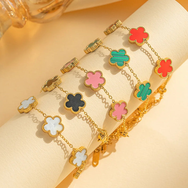 Classic Luxury Stainless Steel Bracelet Ladies Adjustable Five Flower Bracelets for Women New Fashion Party Jewelry Gifts Clover