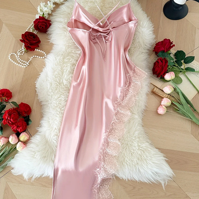Sexy Lace Patchwork Pajamas Comfortable And Casual Long | SAMAG