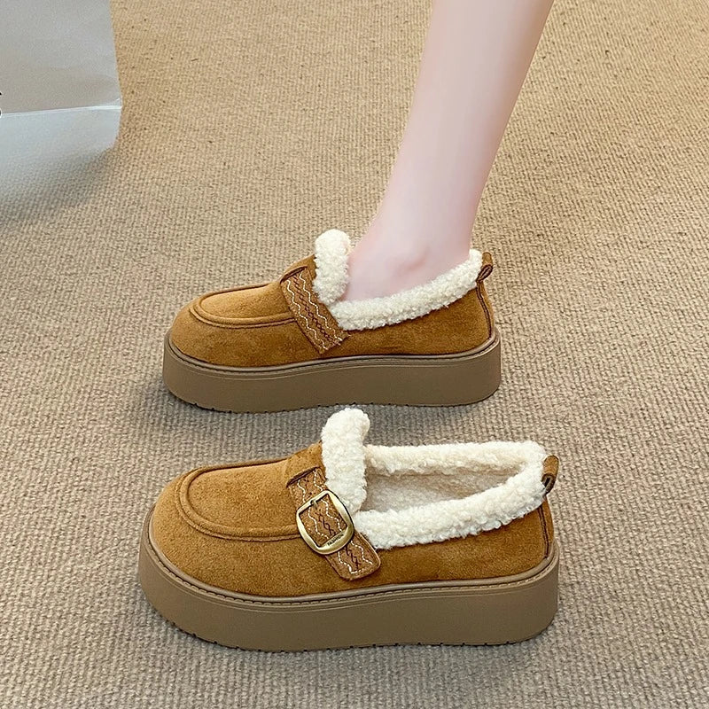 Winter Elegant Round Toe Sexy and Buckle Velvet Thick Soled Casual Shoes  Fashionable and Popular New Comfortable Women's Shoes