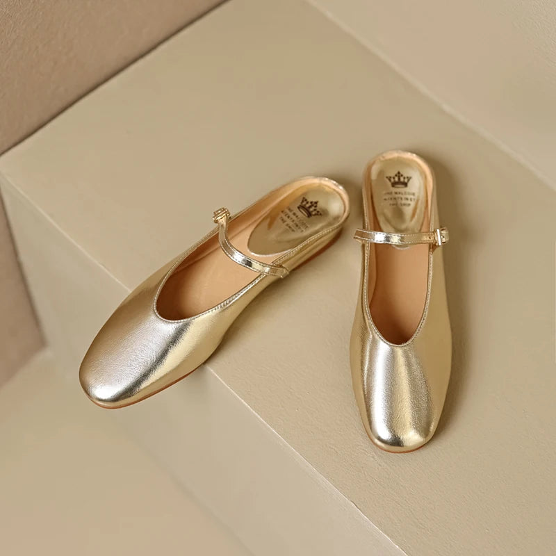 Genuine Leather Slippers Women Flat Heels Covered Toe Ladies Casual Mules Shoe Comfortable Summer Sandals