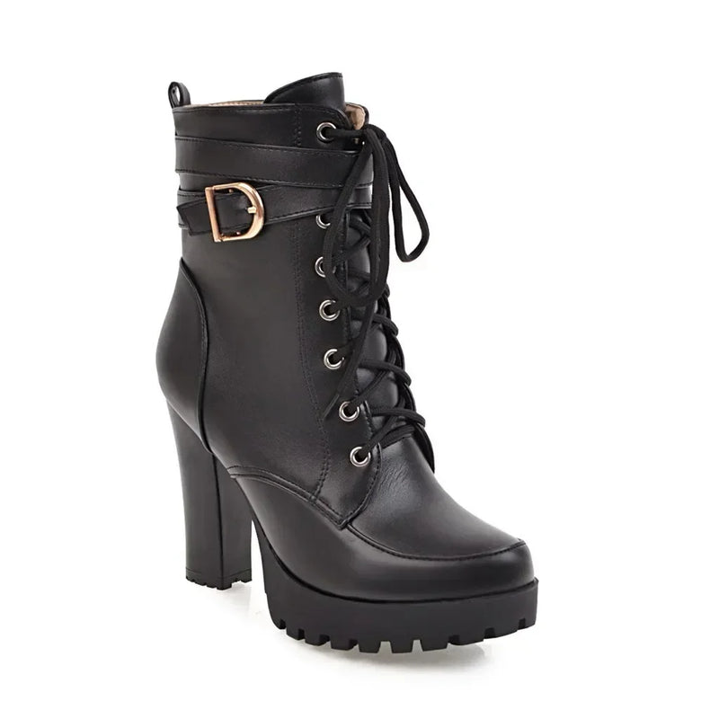 High Heels Women Ankle Boots Lace Up Fall Winter Platform Ladies Boots Large Size Fashion Shoes White Black Brown 2025