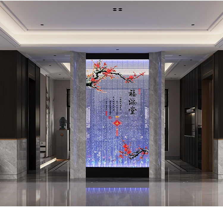 Water curtain wall, running water screen partition company, family entrance acrylic calligraphy and painting flat wine cabinet